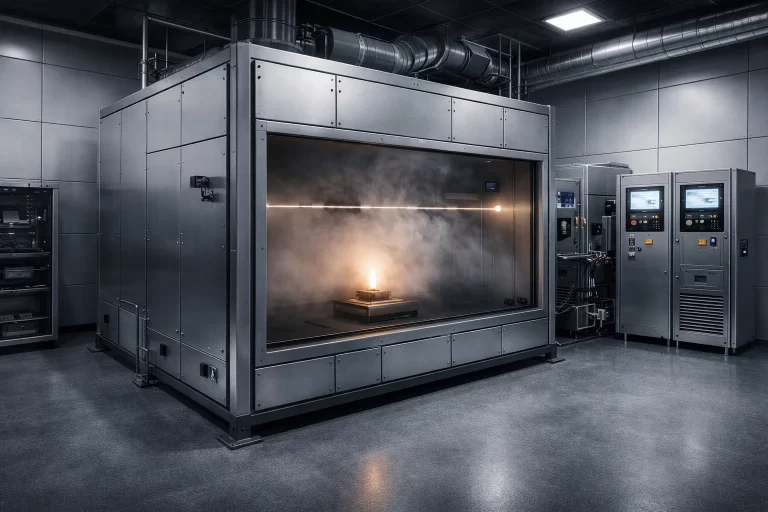 Industrial fire testing chamber with smoke